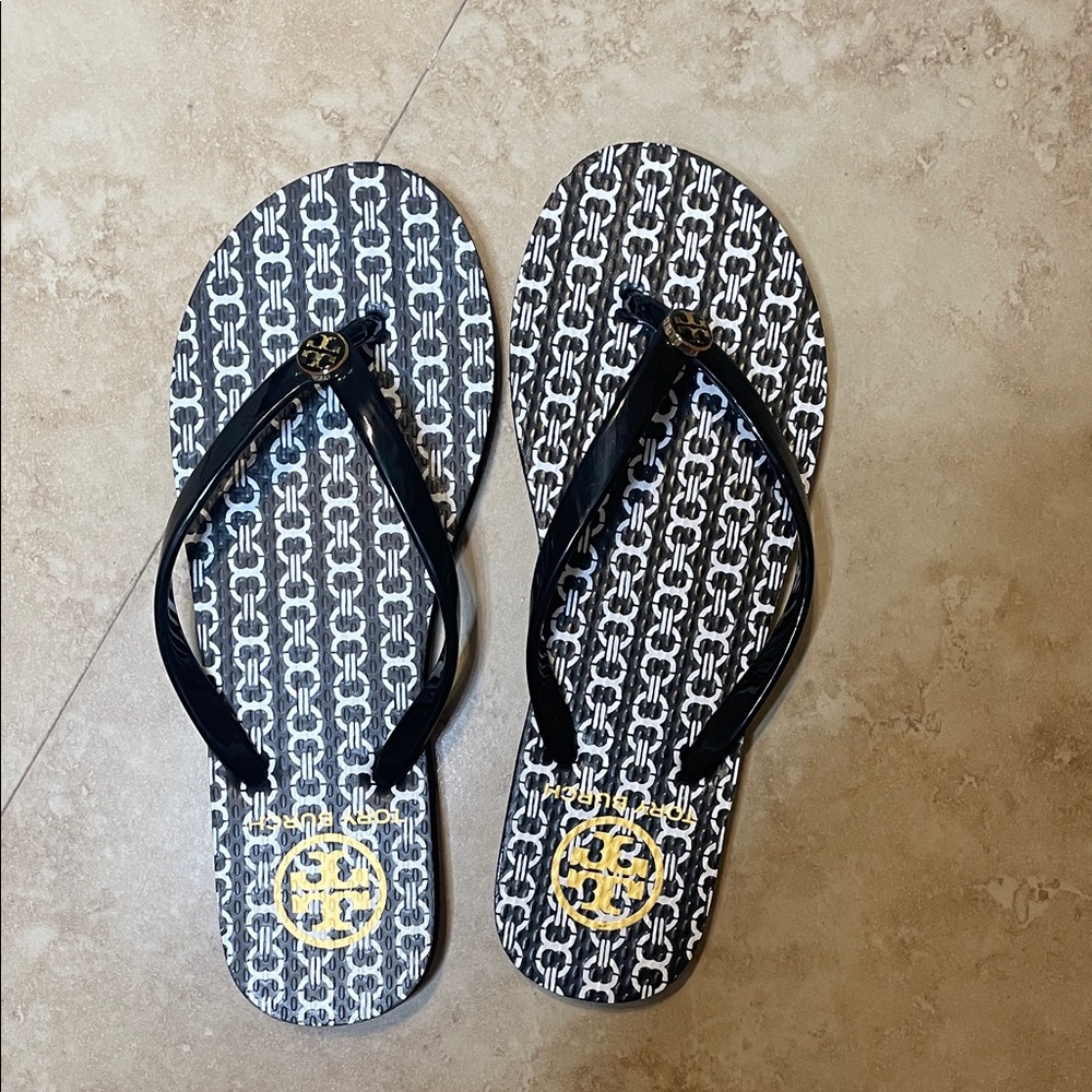 Tory Burch Black and White Flip Flops